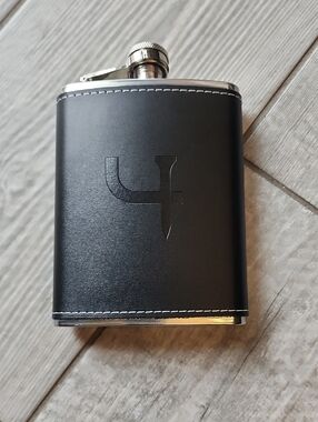 Black Leatherette Hip Flask with Logo